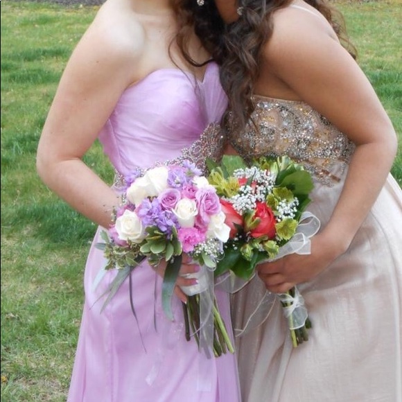 Lavender Prom Dress With Rhinestones + Rouching - Picture 3 of 8